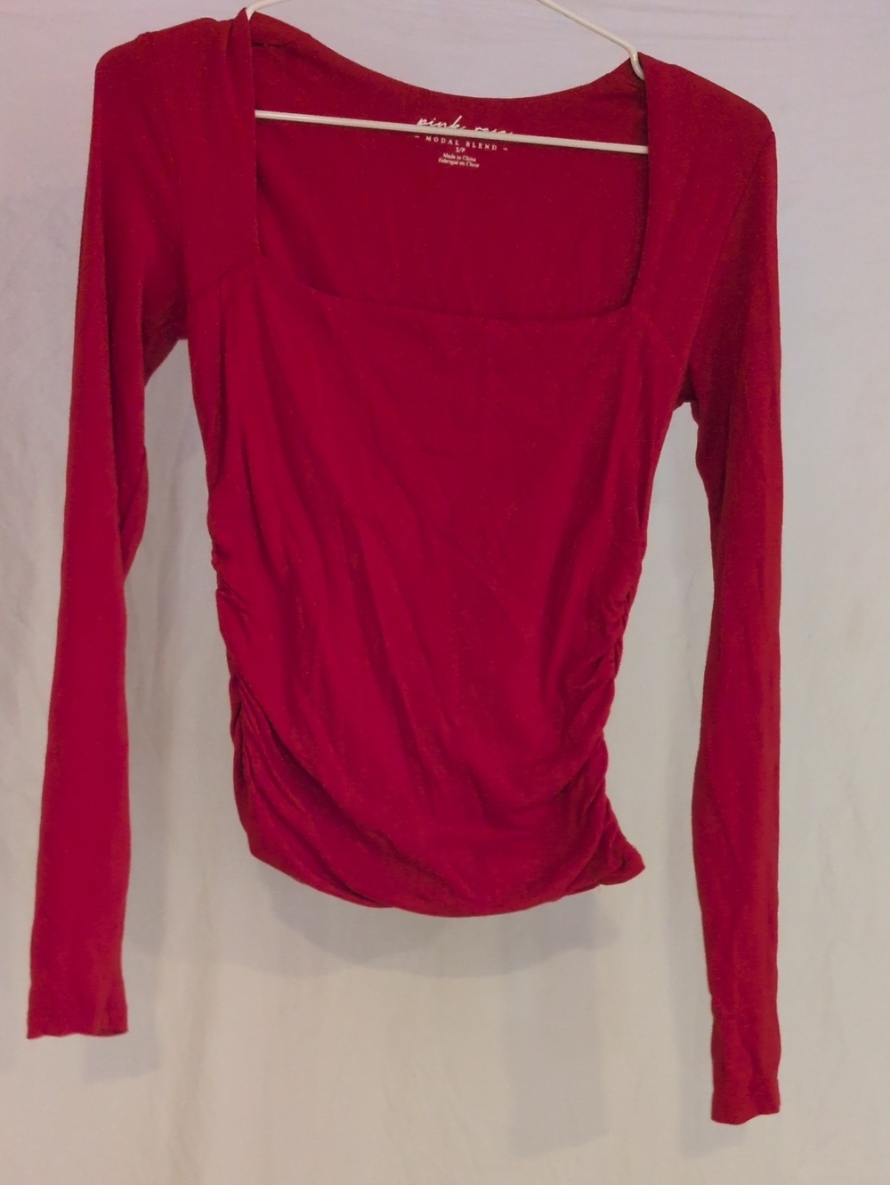 Square Neck Red Long Sleeve Top - Small